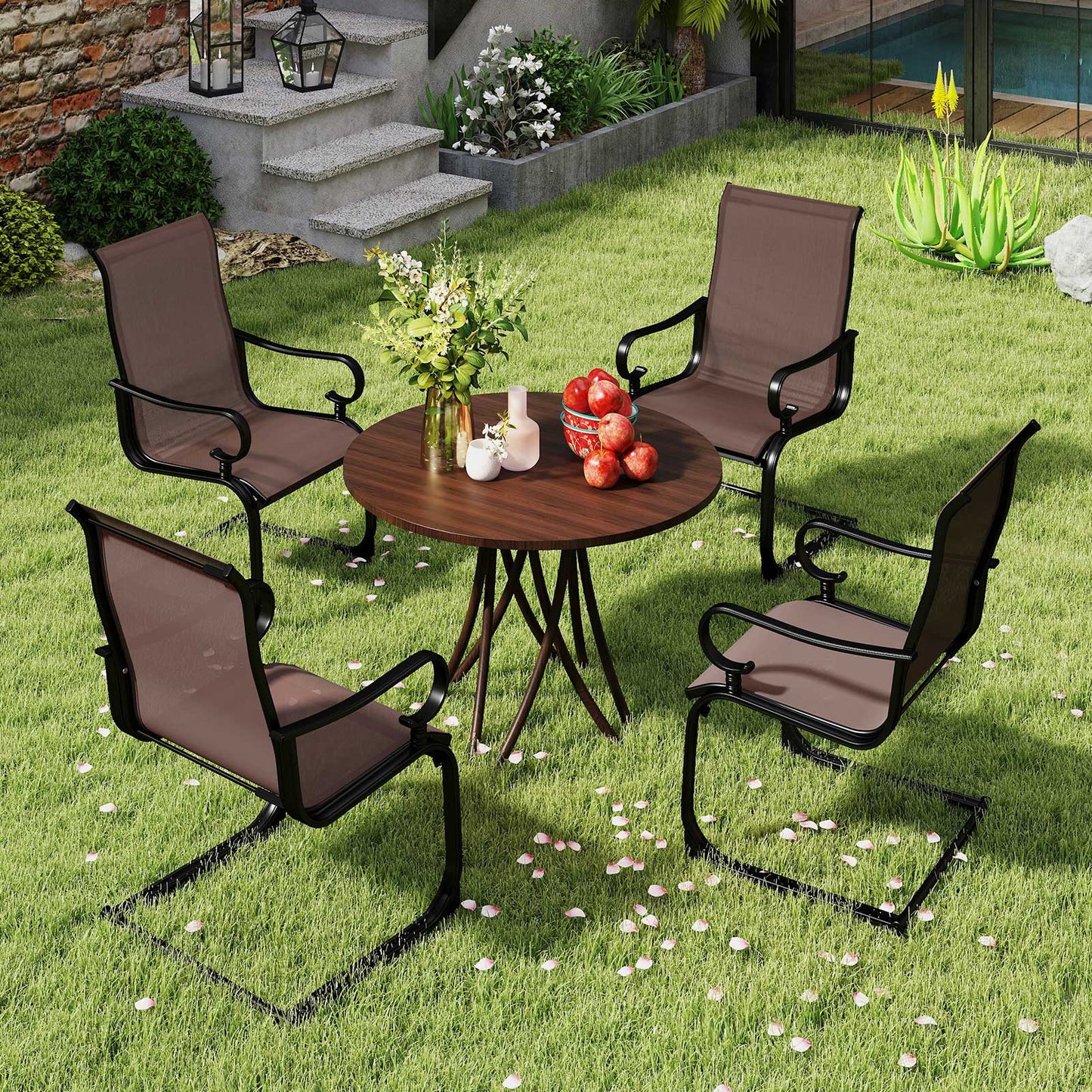 Rocking Patio Dining Chairs Set of 2 with Breathable Fabric