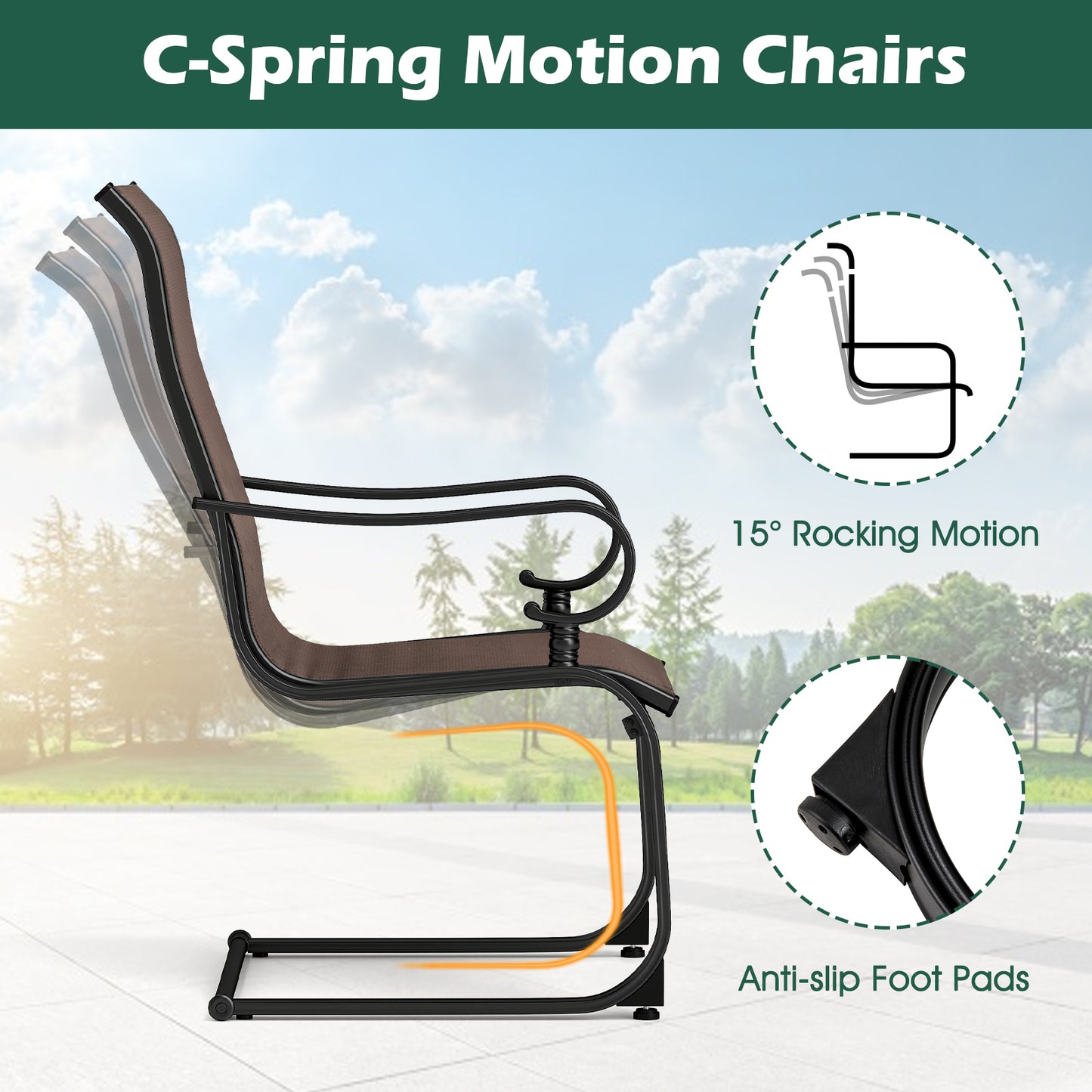 Rocking Patio Dining Chairs Set of 2 with Breathable Fabric