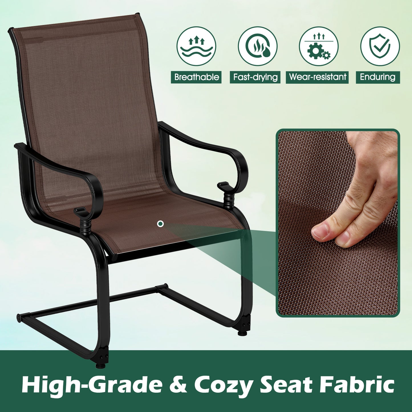 Rocking Patio Dining Chairs Set of 2 with Breathable Fabric