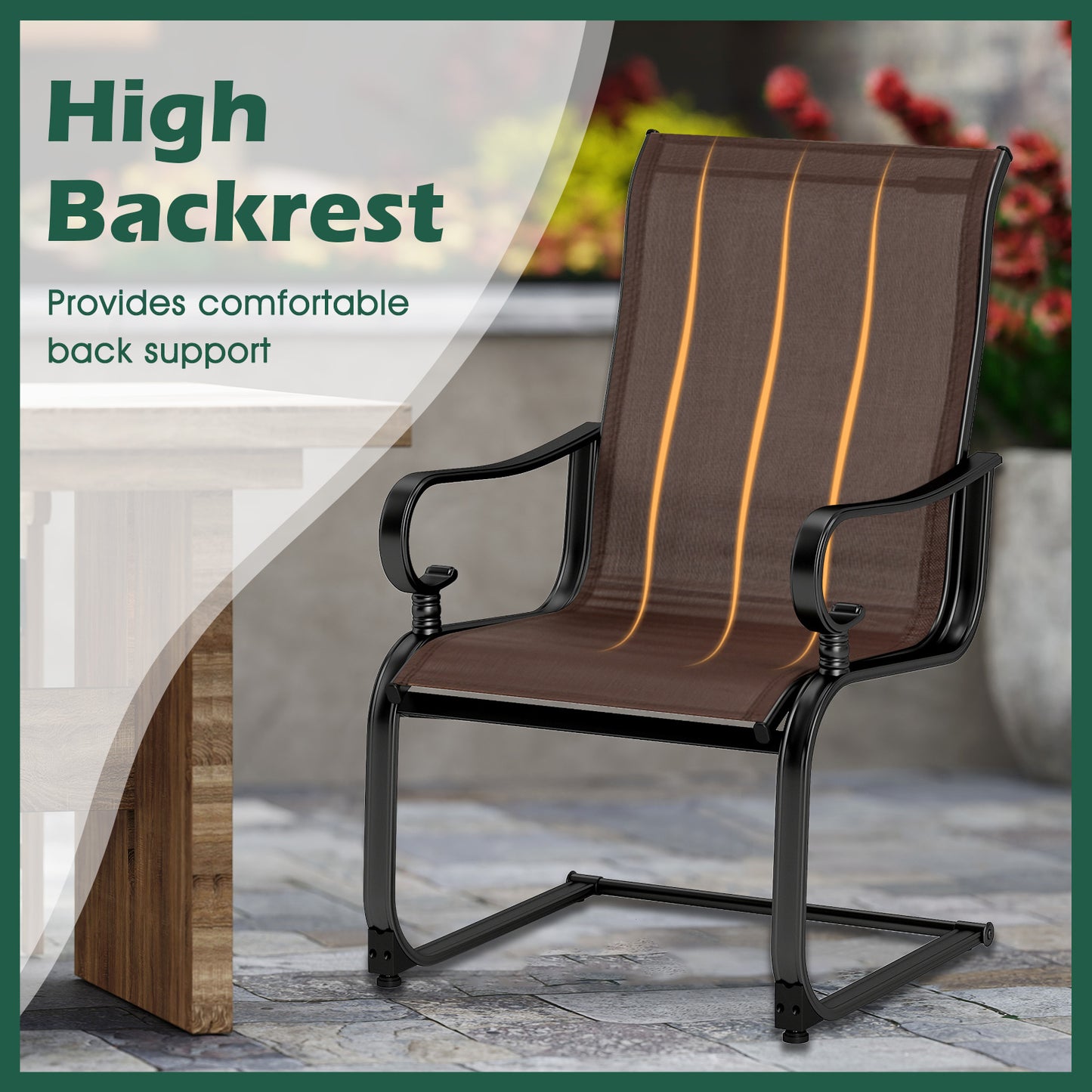 Rocking Patio Dining Chairs Set of 2 with Breathable Fabric