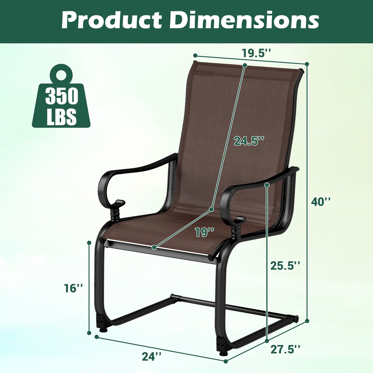 Rocking Patio Dining Chairs Set of 2 with Breathable Fabric