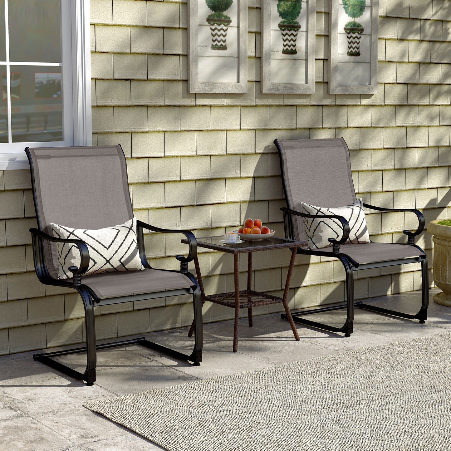 Rocking Patio Dining Chairs Set of 2 with Breathable Fabric
