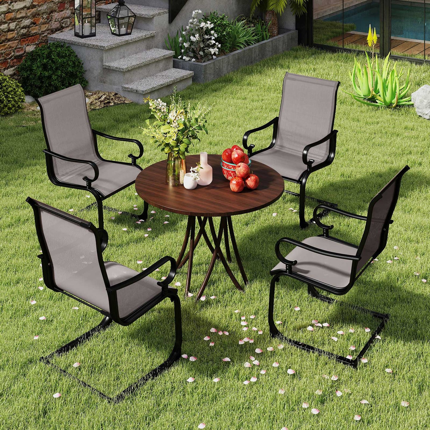 Rocking Patio Dining Chairs Set of 2 with Breathable Fabric