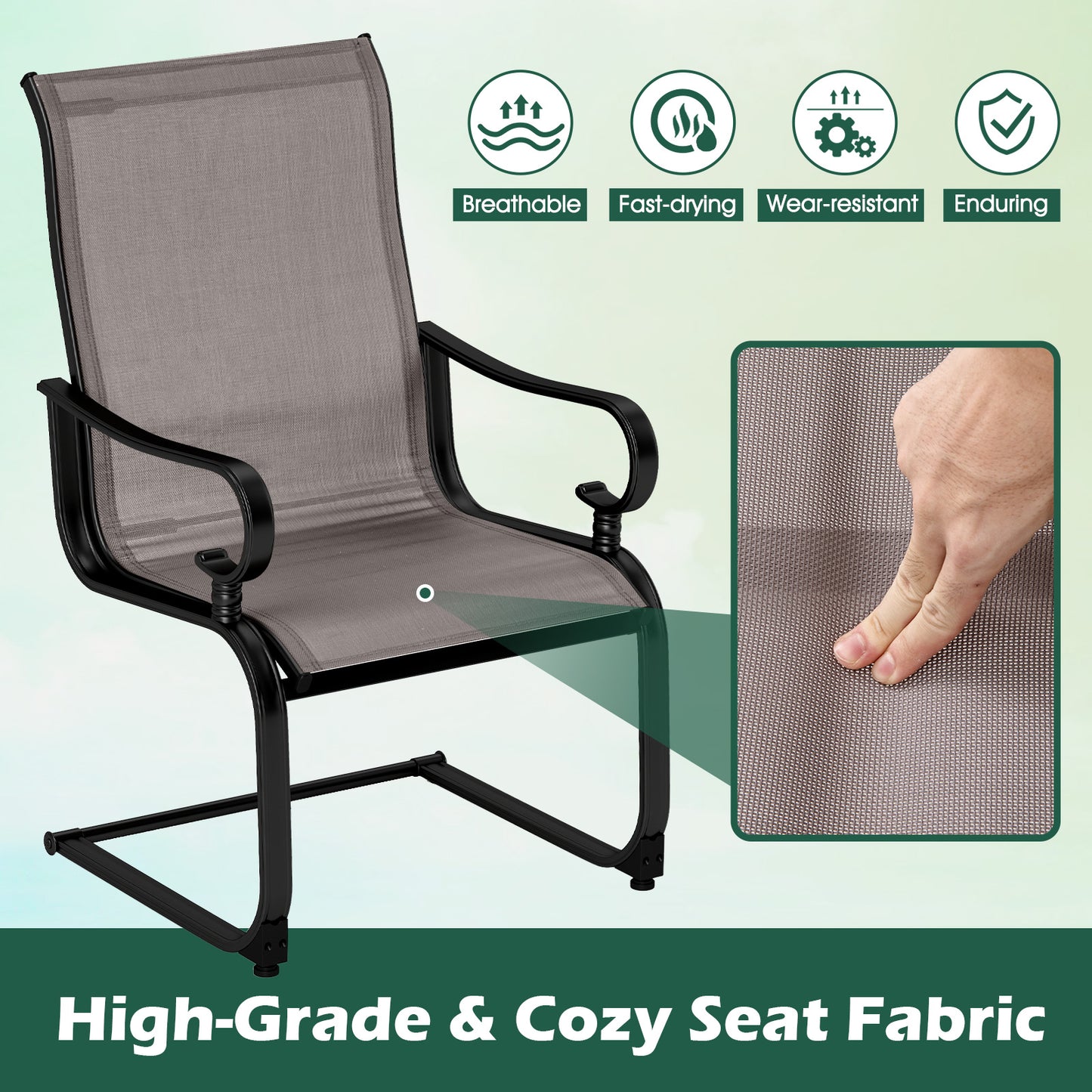Rocking Patio Dining Chairs Set of 2 with Breathable Fabric