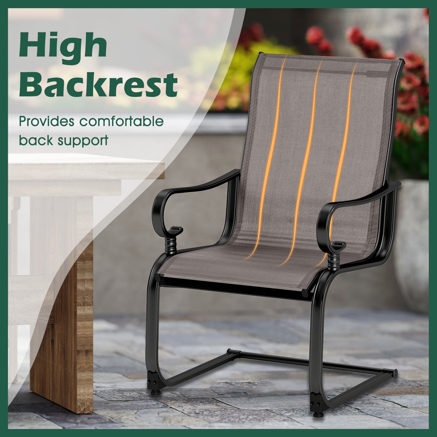 Rocking Patio Dining Chairs Set of 2 with Breathable Fabric