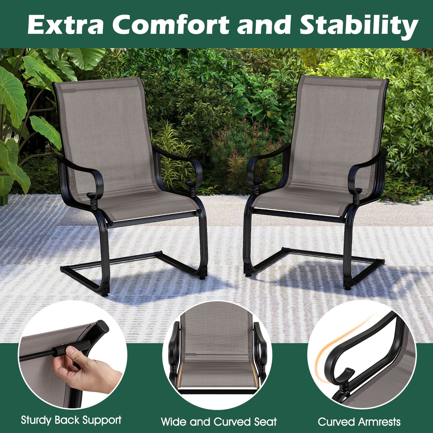 Rocking Patio Dining Chairs Set of 2 with Breathable Fabric