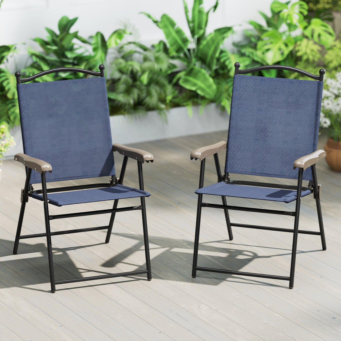 Folding Sling Back Patio Chairs Set of 2