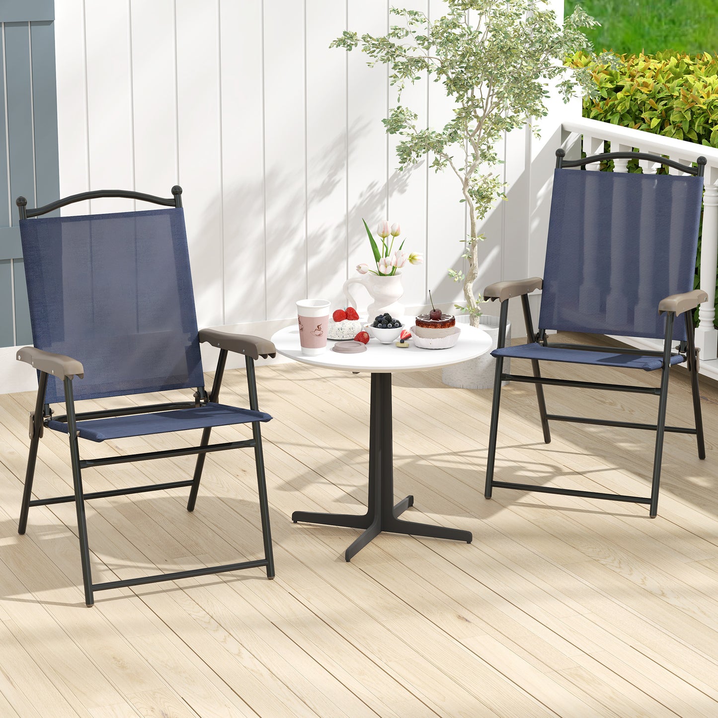 Folding Sling Back Patio Chairs Set of 2