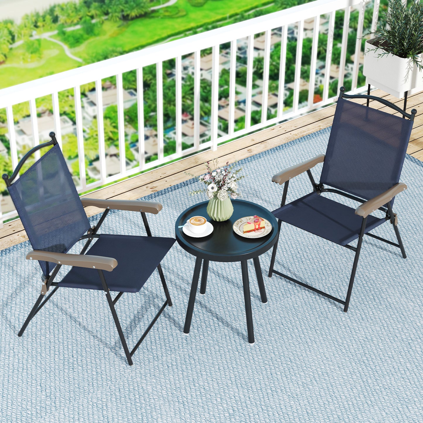 Folding Sling Back Patio Chairs Set of 2
