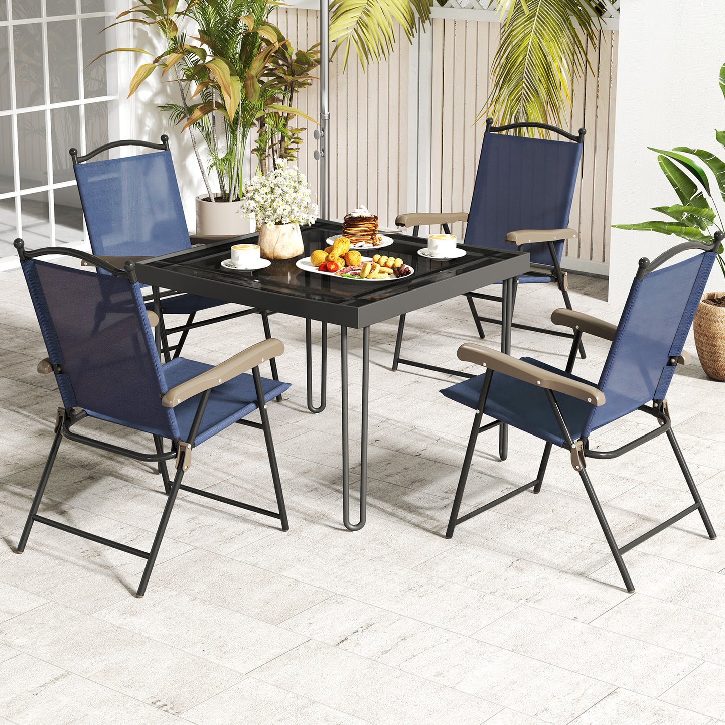Folding Sling Back Patio Chairs Set of 2