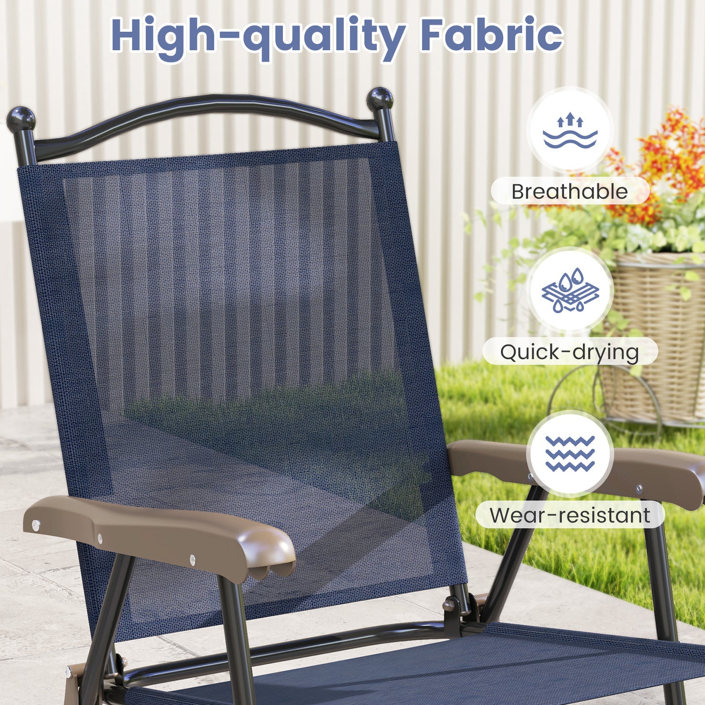 Folding Sling Back Patio Chairs Set of 2