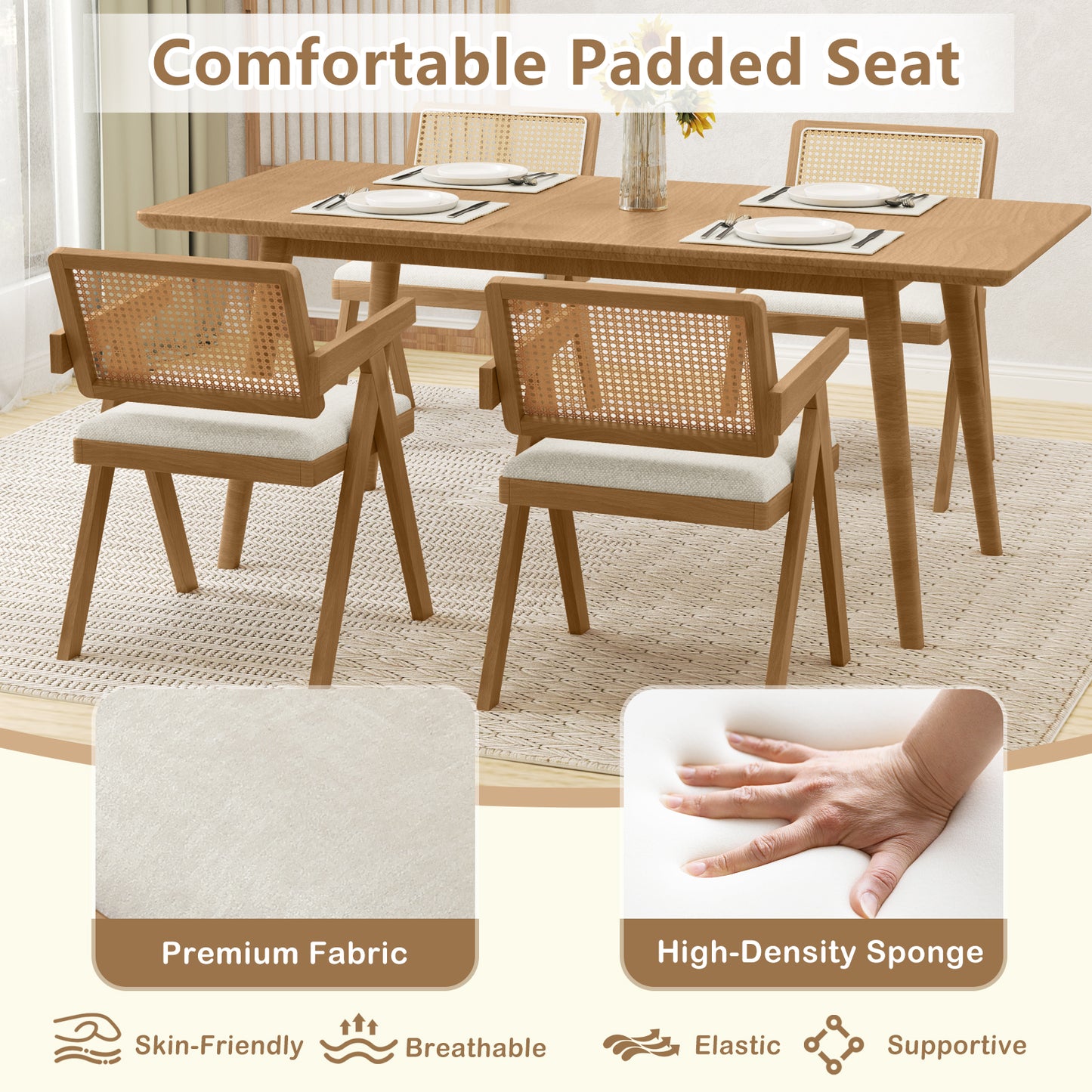 Rattan Accent Chairs Set of 2 with Padded Cushions