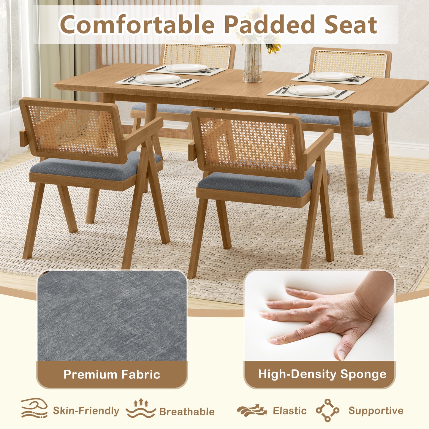 Rattan Accent Chairs Set of 2 with Padded Cushions