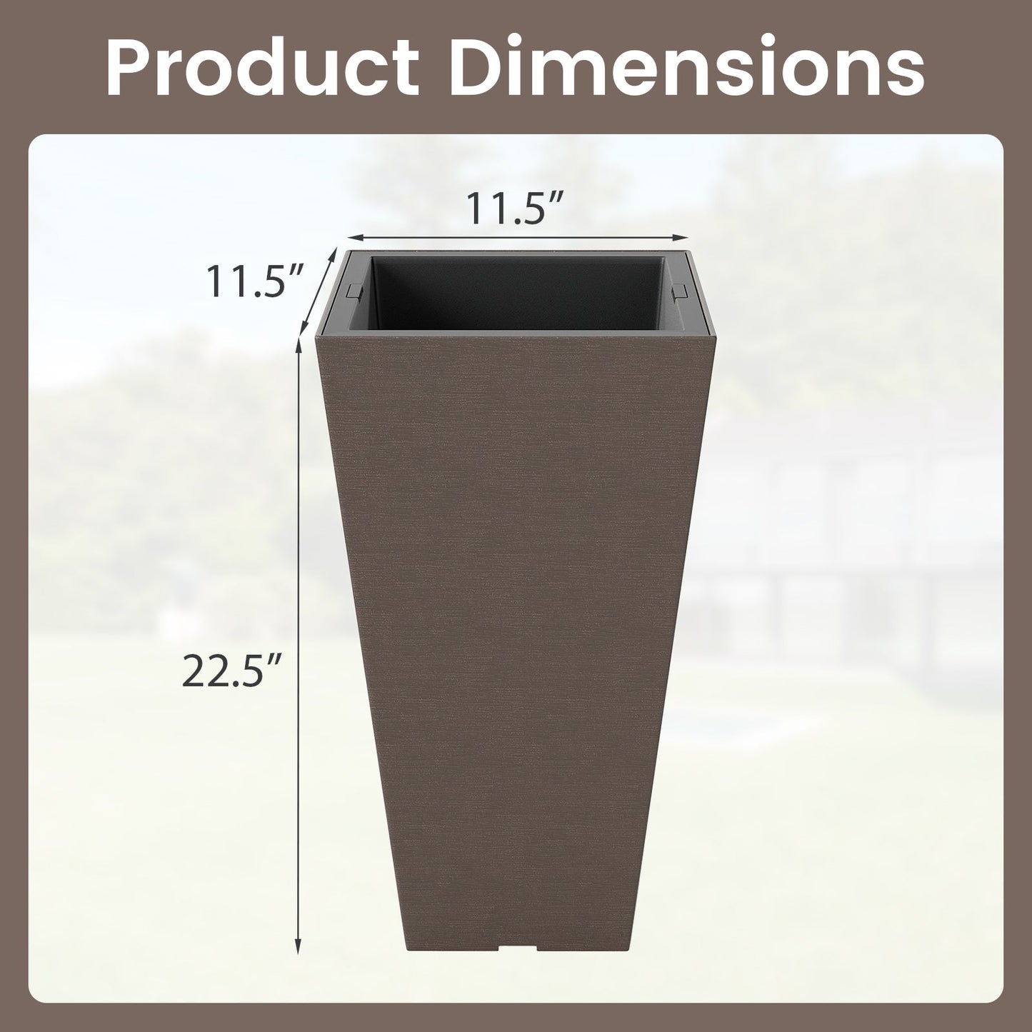 Set of 2 Square Taper Planter with Removable Inner Bucket and Optional Drainage Hole