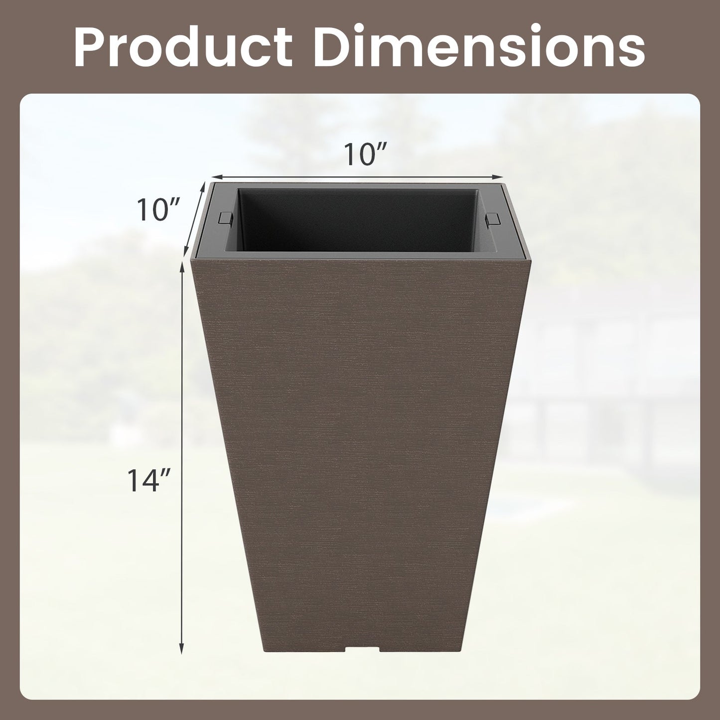 Set of 2 Square Taper Planter with Removable Inner Bucket and Optional Drainage Hole