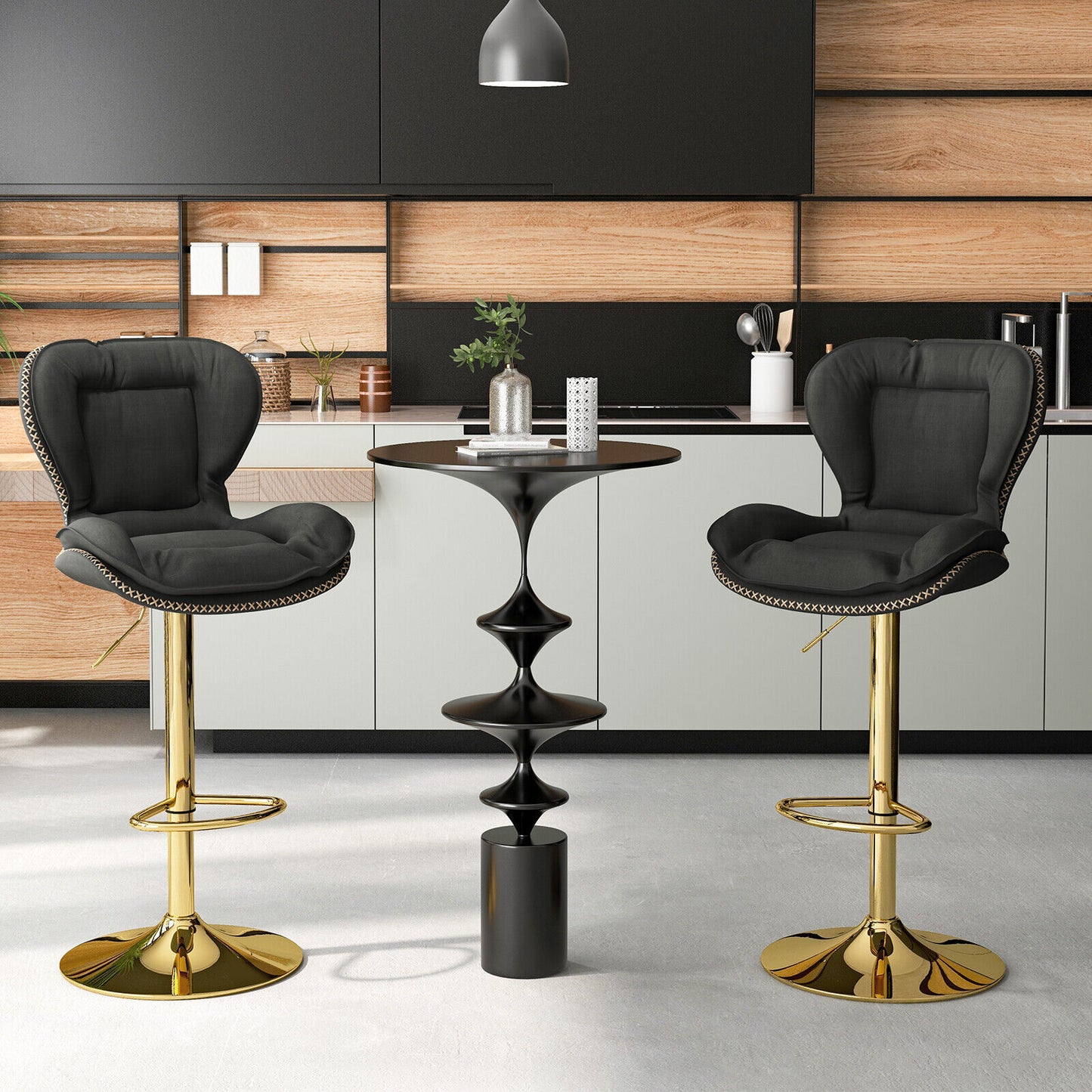 Swivel Bar Stools Set of 2 with Adjustable Height and Backrest
