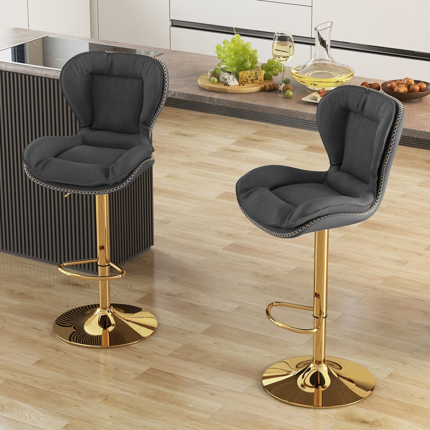 Swivel Bar Stools Set of 2 with Adjustable Height and Backrest