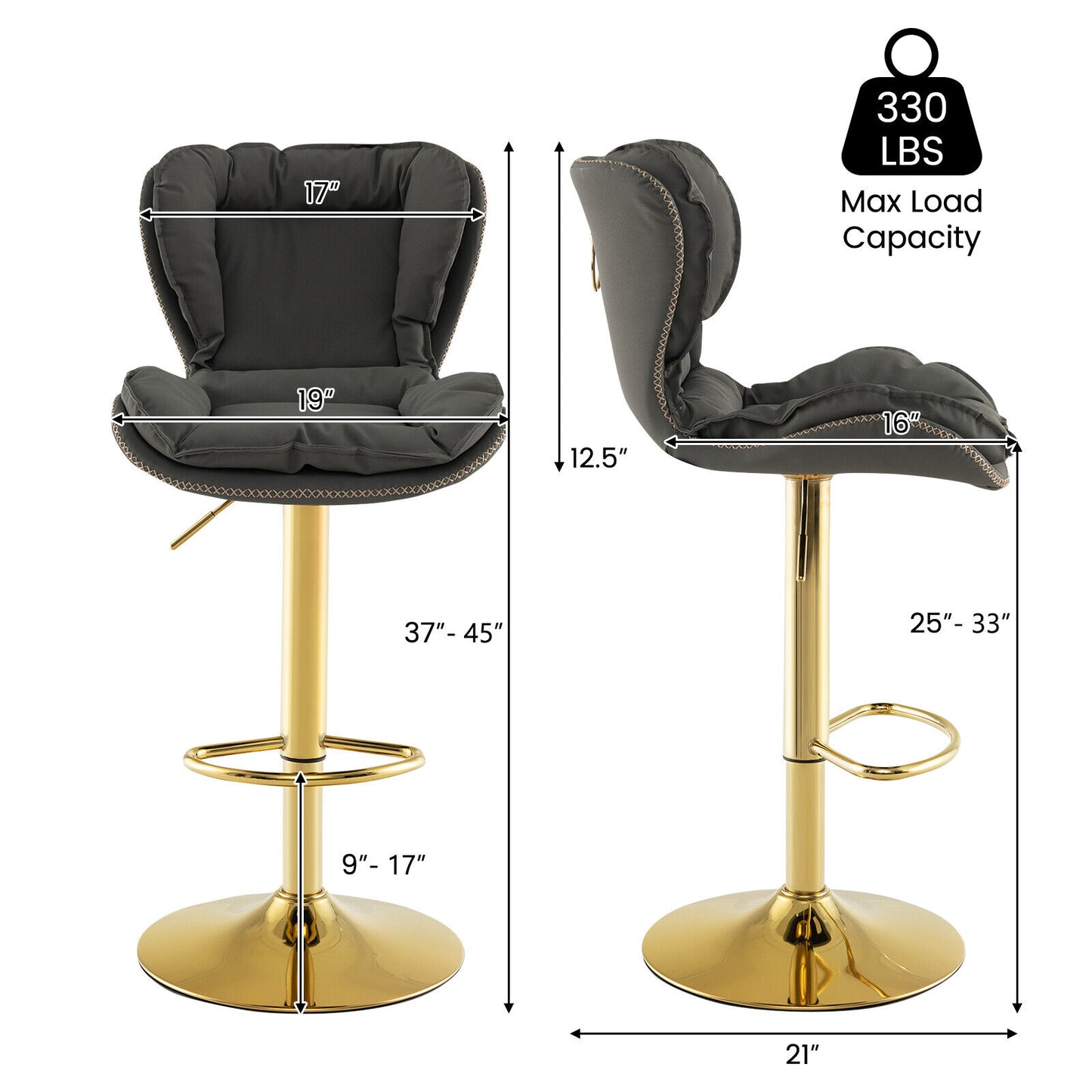 Swivel Bar Stools Set of 2 with Adjustable Height and Backrest