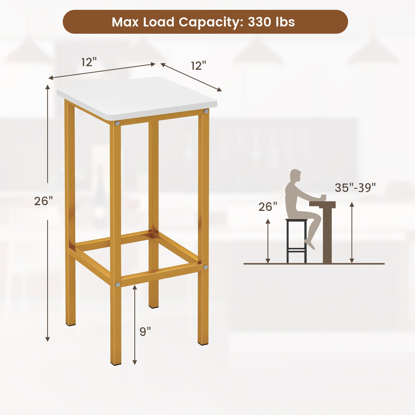 26-Inch Bar Stools with Footrest, Set of 4