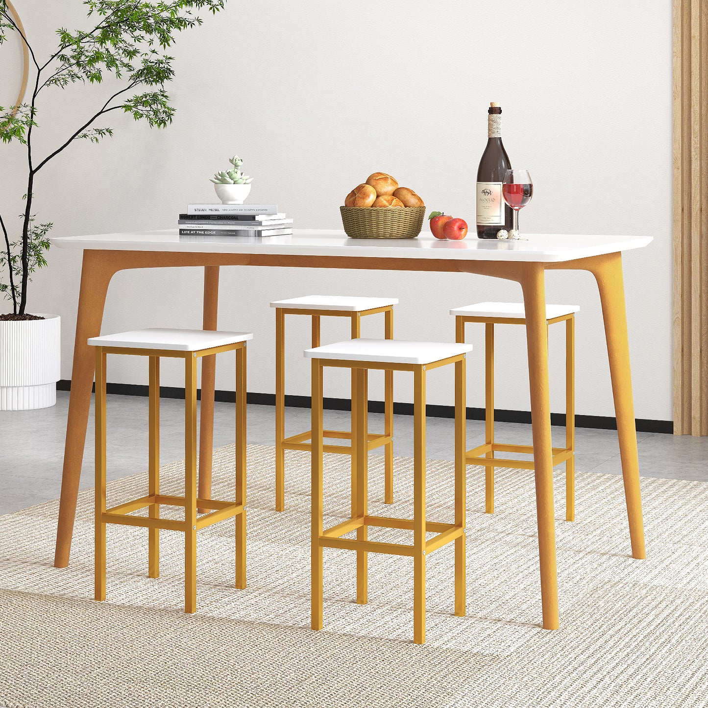 26-Inch Bar Stools with Footrest, Set of 4