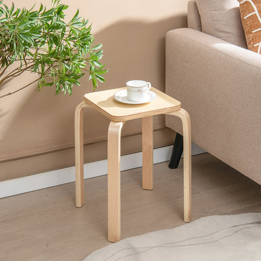 Square Wooden Stools Set of 4 with Anti-Slip Pads