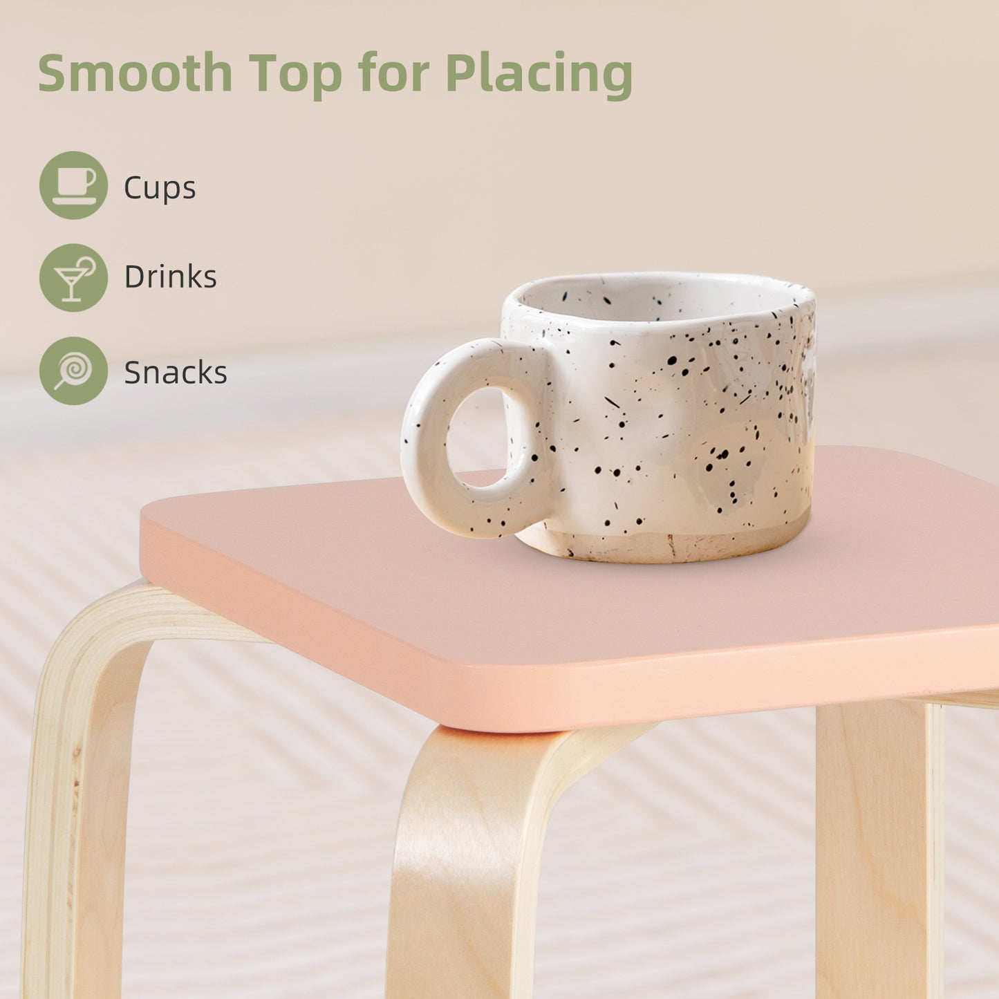 Square Wooden Stools Set of 4 with Anti-Slip Pads