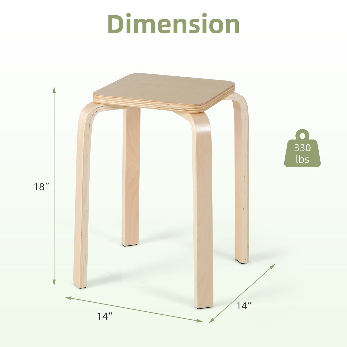Square Wooden Stools Set of 4 with Anti-Slip Pads