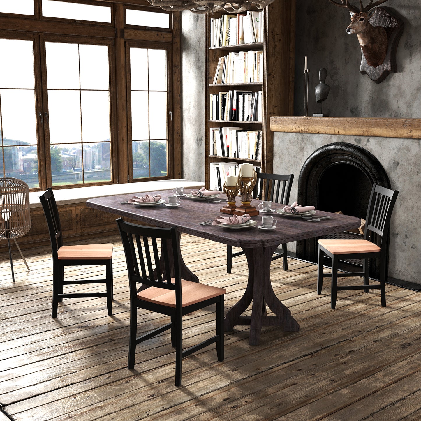 Spindle Back Dining Chairs Set of 4 with Wooden Legs