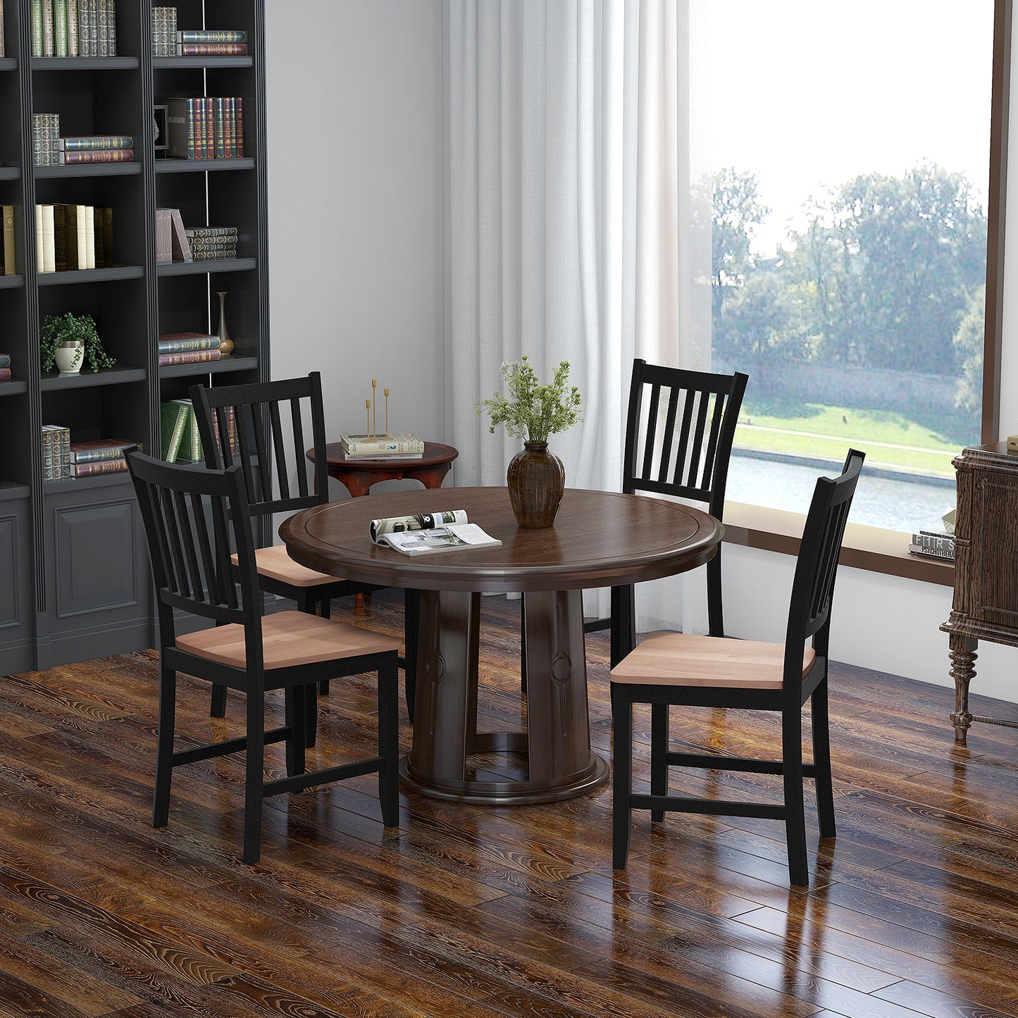 Spindle Back Dining Chairs Set of 4 with Wooden Legs