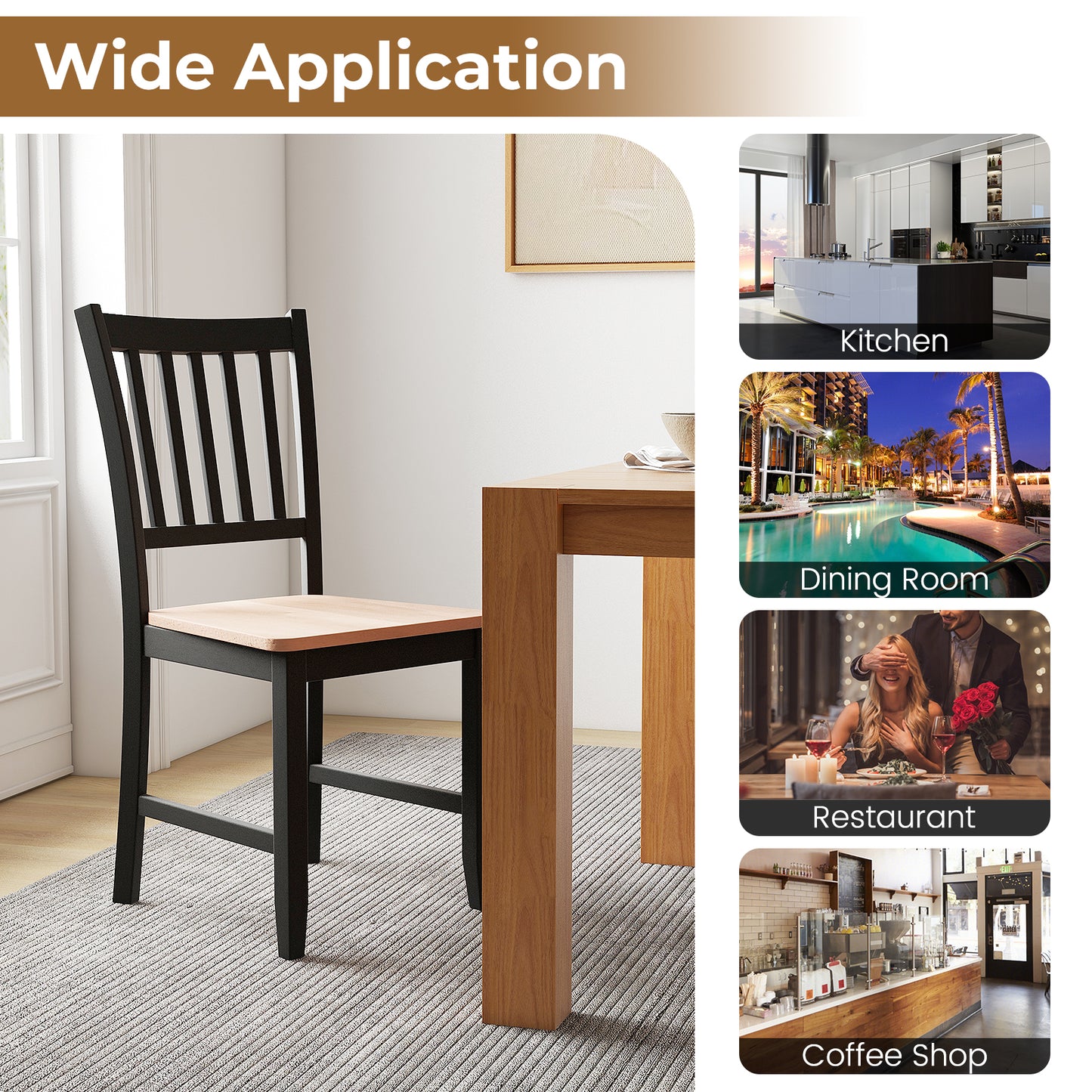 Spindle Back Dining Chairs Set of 4 with Wooden Legs