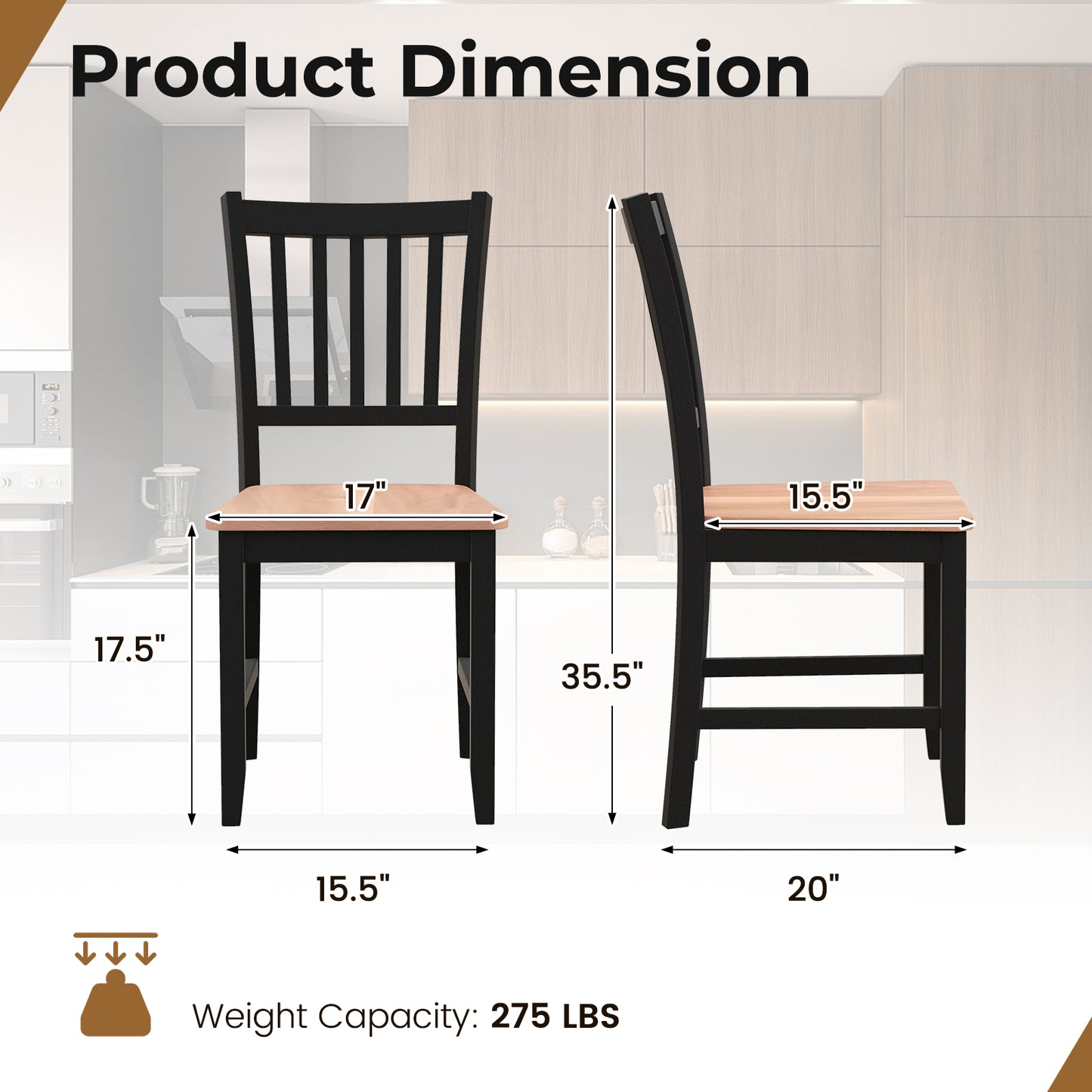Spindle Back Dining Chairs Set of 4 with Wooden Legs