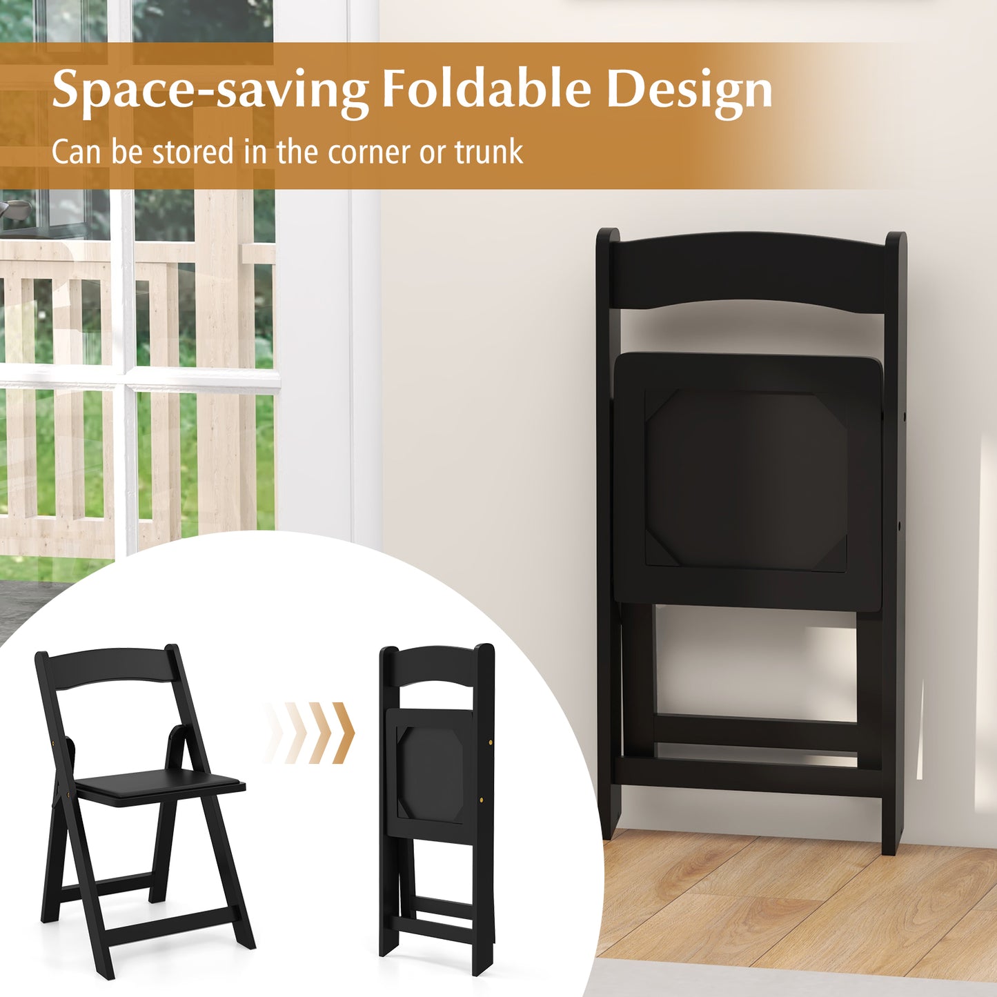 Foldable Dining Chairs Set of 4 with Padded Seats