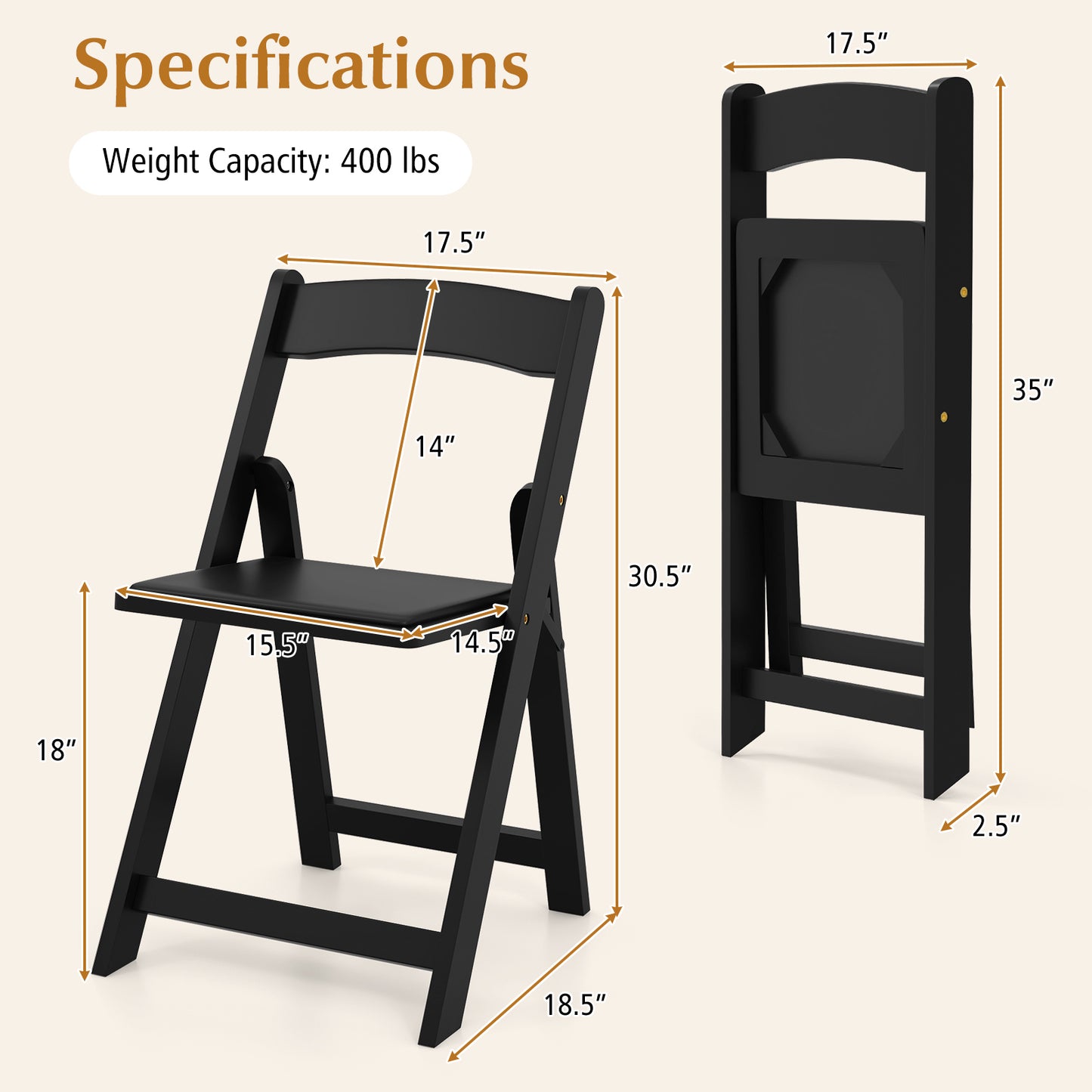 Foldable Dining Chairs Set of 4 with Padded Seats