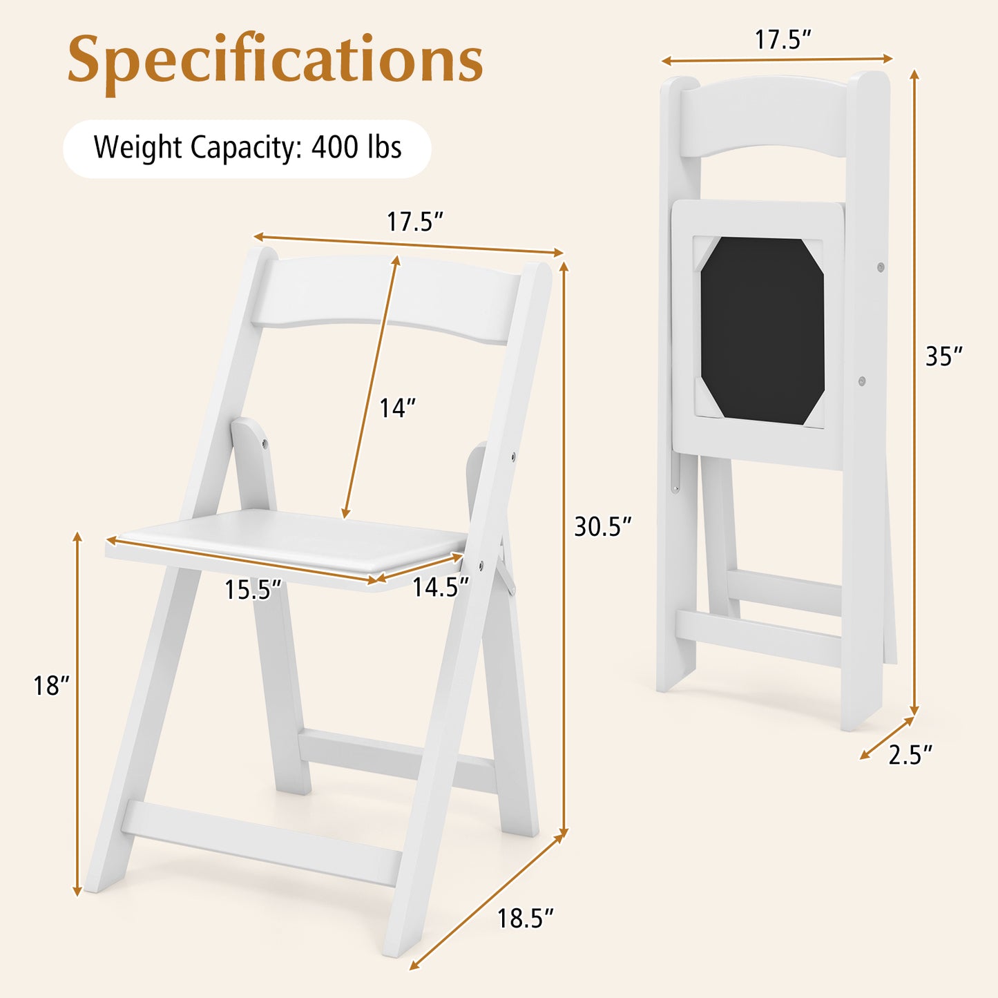Foldable Dining Chairs Set of 4 with Padded Seats