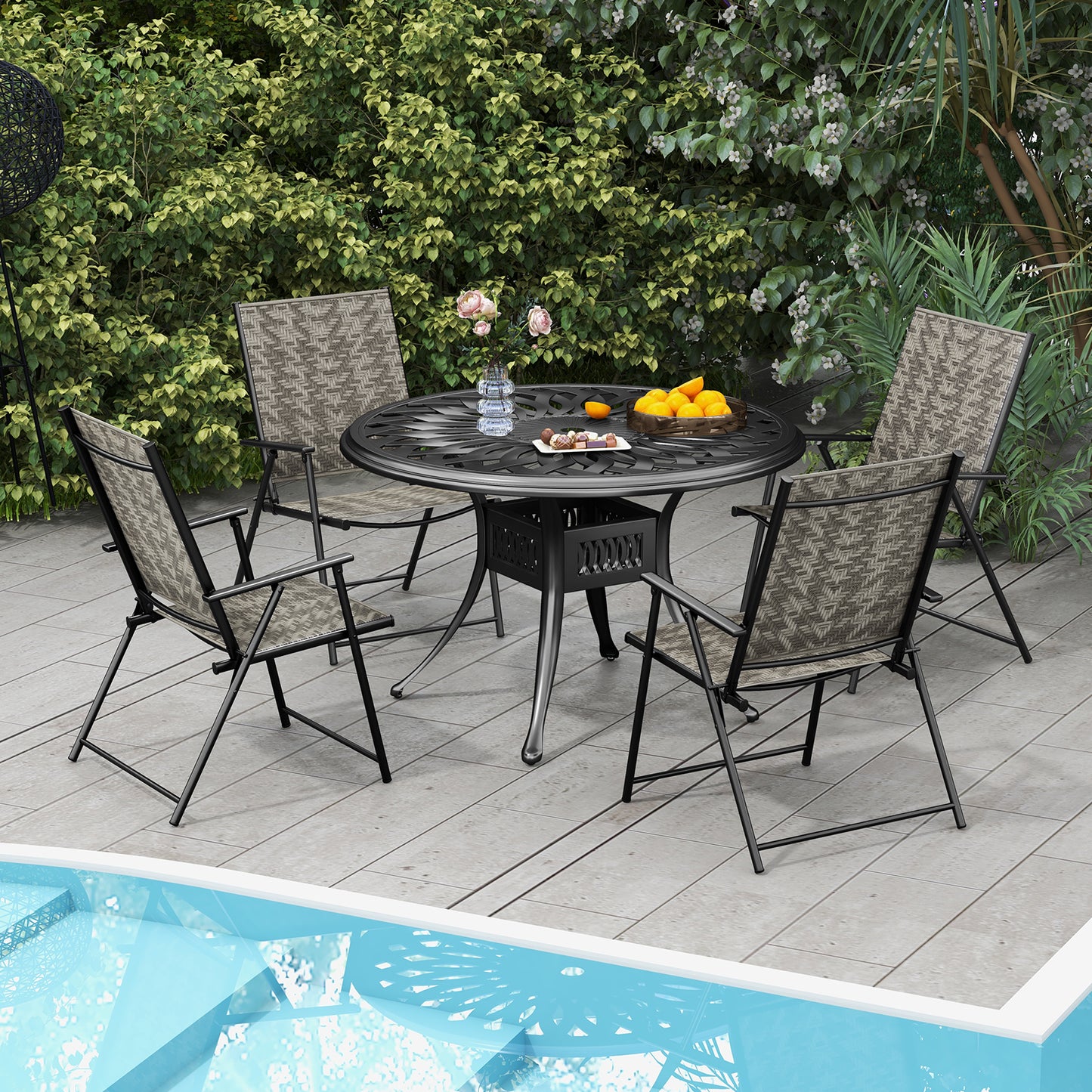 Folding Patio Dining Chairs Set of 4 with Armrests - Gray