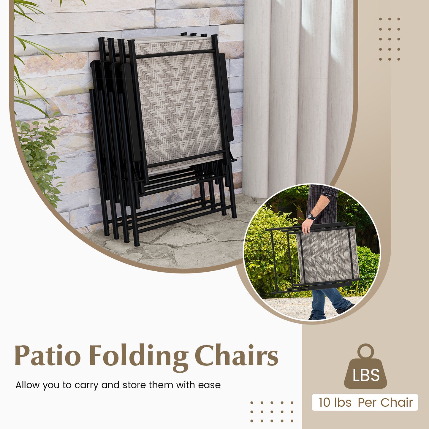 Folding Patio Dining Chairs Set of 4 with Armrests - Gray