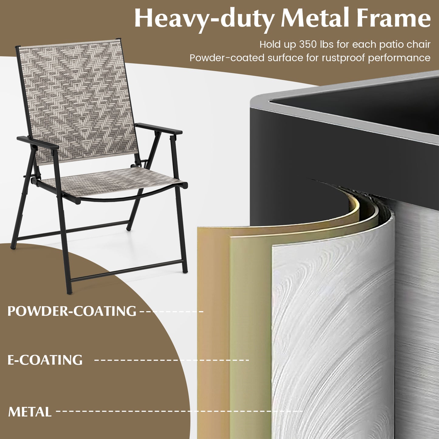 Folding Patio Dining Chairs Set of 4 with Armrests - Gray