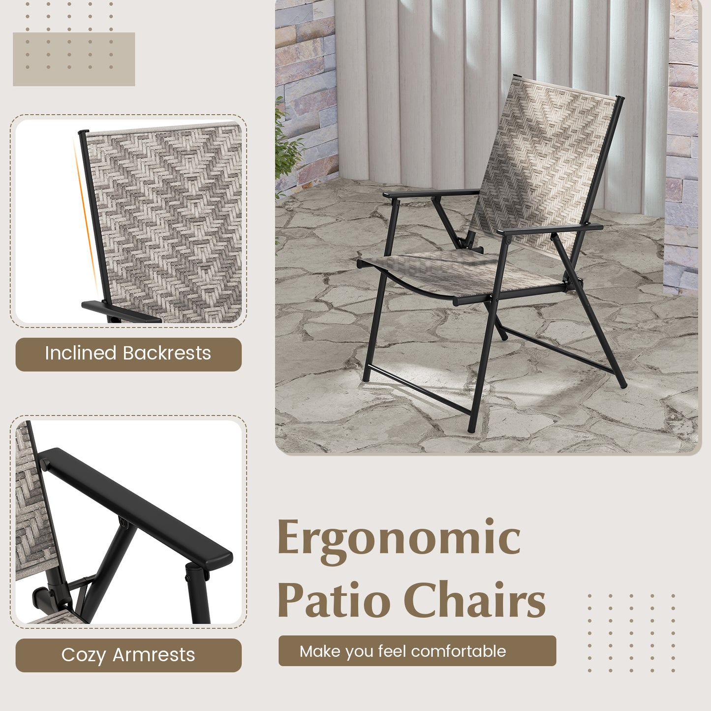 Folding Patio Dining Chairs Set of 4 with Armrests - Gray