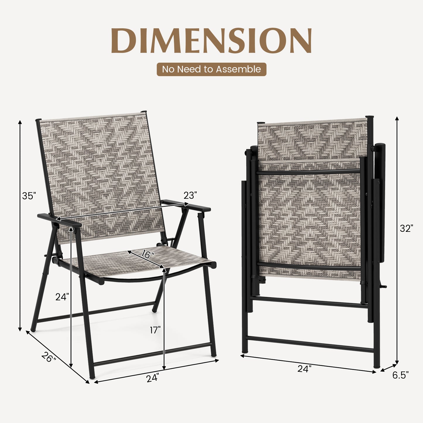 Folding Patio Dining Chairs Set of 4 with Armrests - Gray