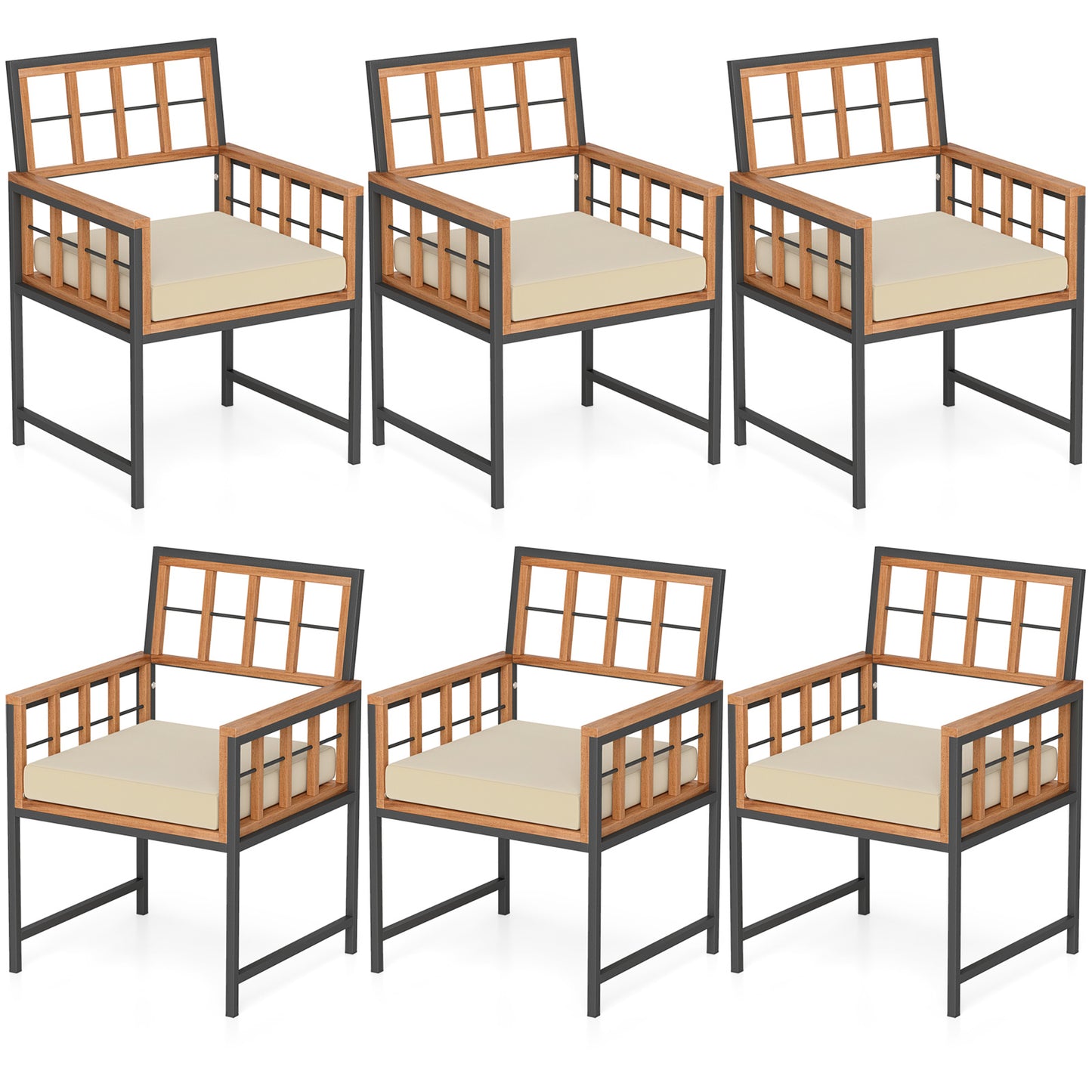 Acacia Wood Patio Dining Chairs Set of 6 with Cushions