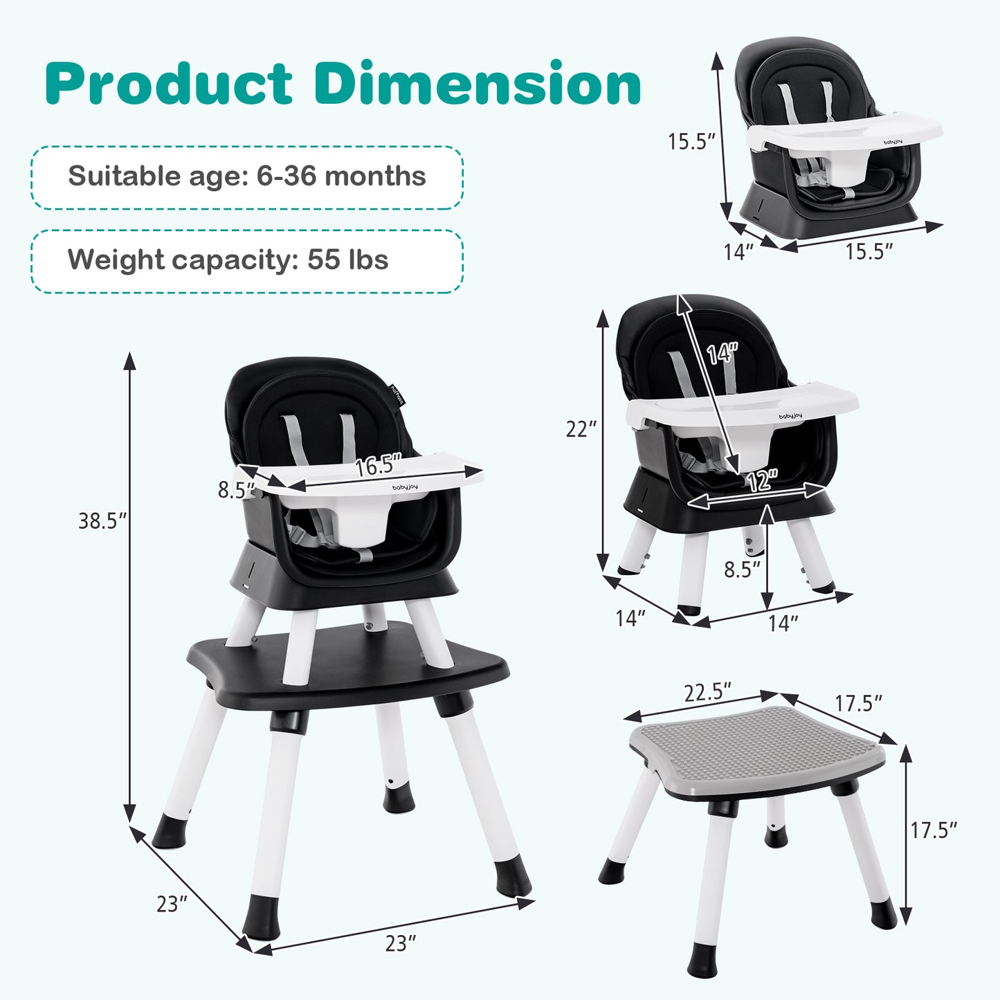 6-in-1 Convertible High Chair with Adjustable Tray