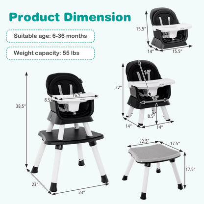 6-in-1 Convertible High Chair with Adjustable Tray
