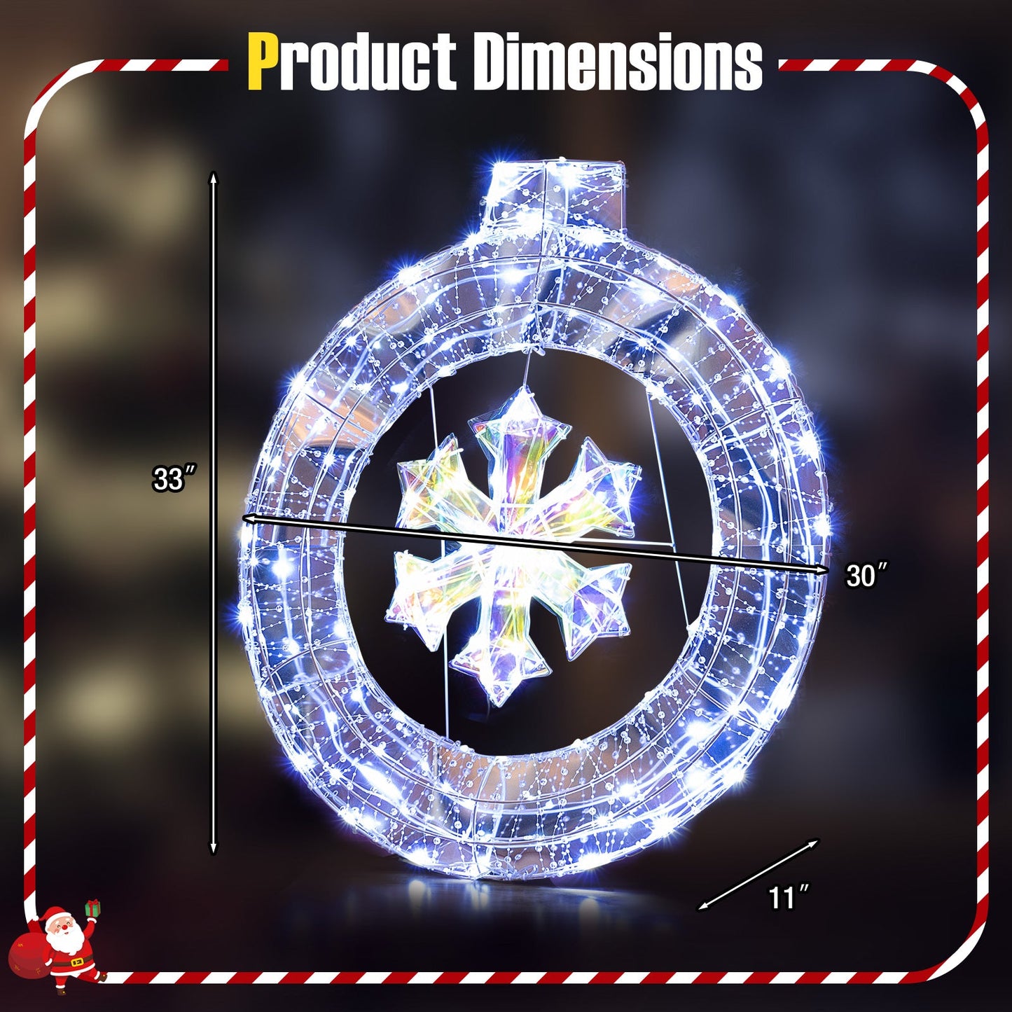 33 Inch Lighted Snowflake Wreath with Hanging Ring and Support Bracket