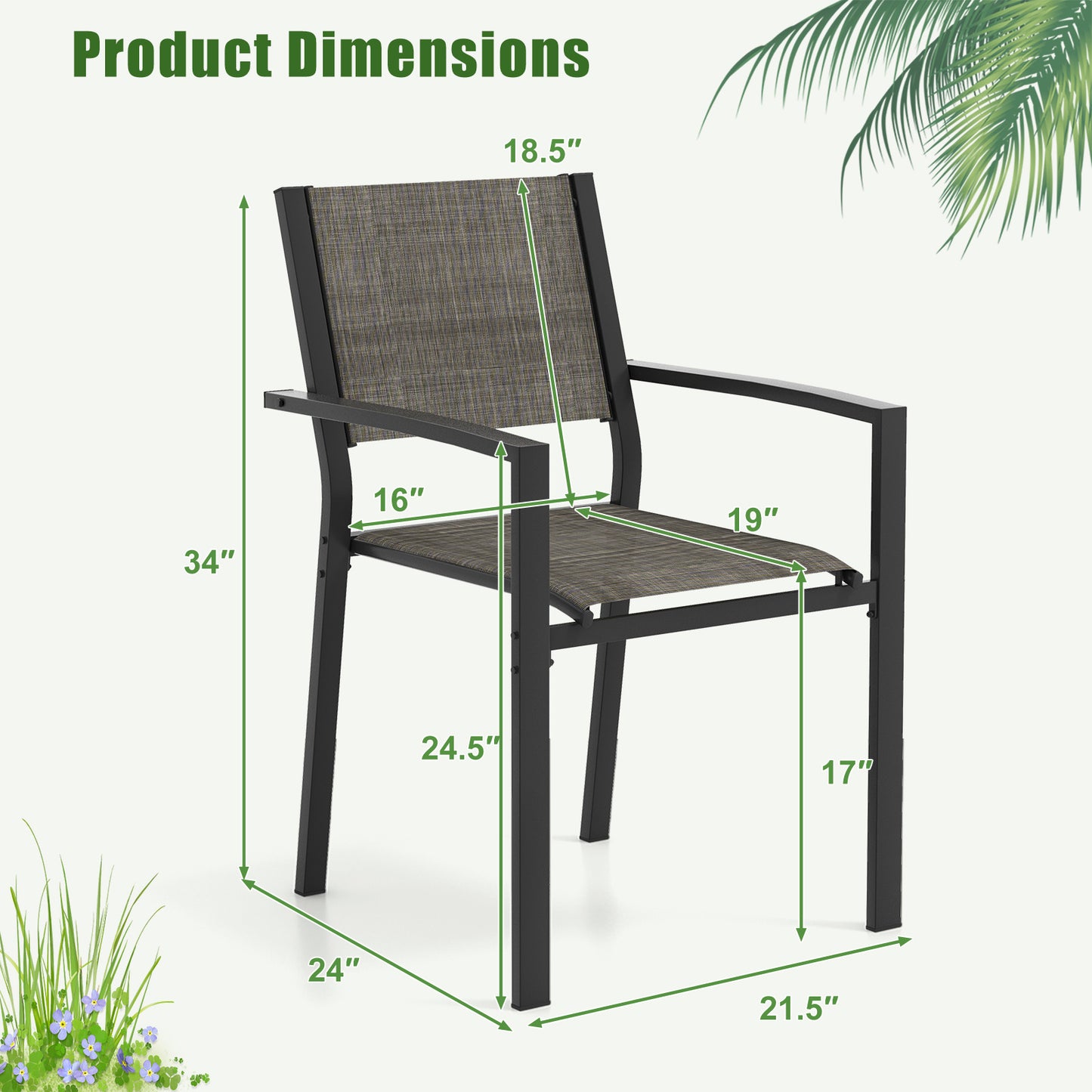 Stackable Patio Dining Chairs Set of 6 with Breathable Fabric