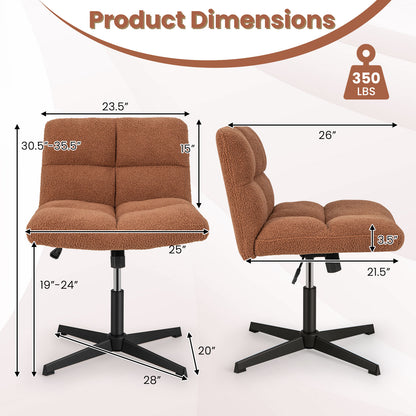 Armless Office Chair with Lamb Fleece & Adjustable Height