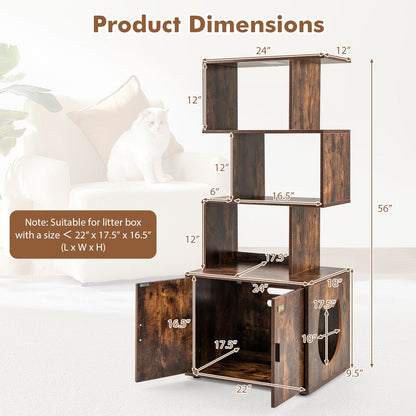 56 Inch Tall Cat Litter Box Enclosure with Storage