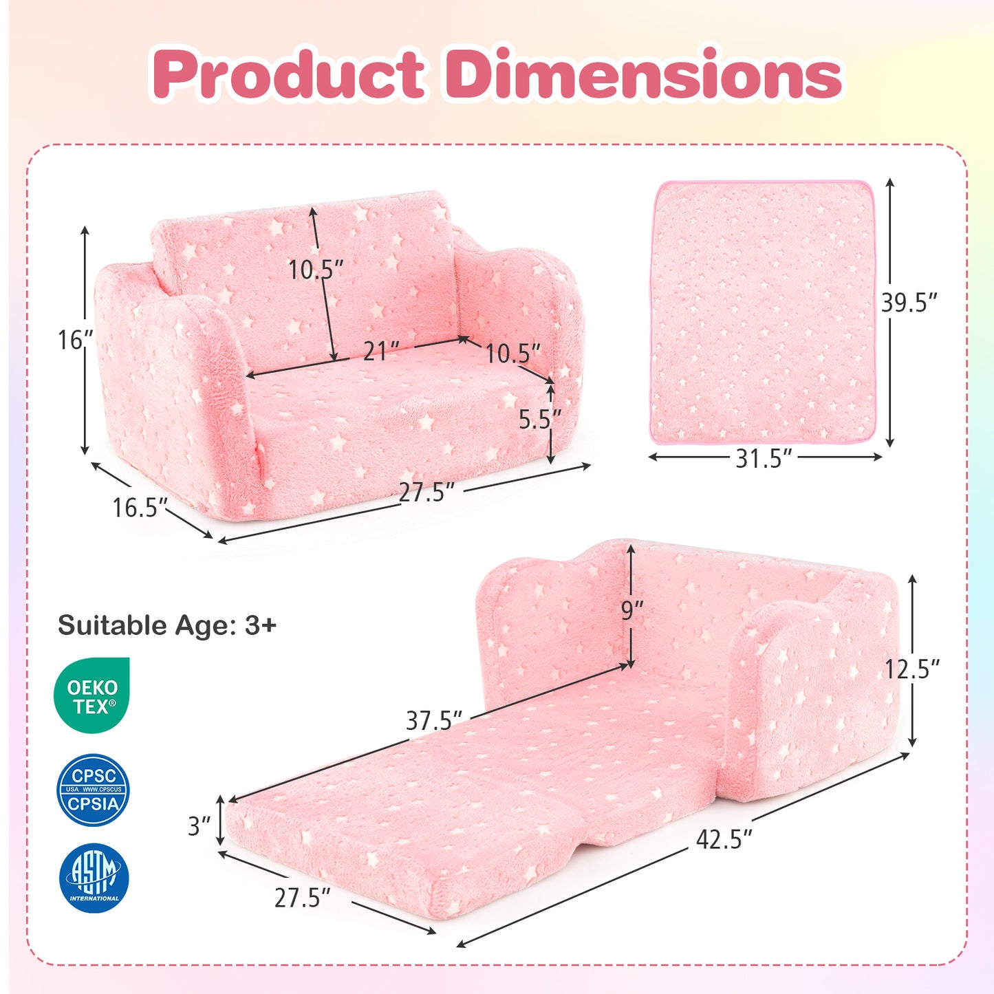 Kids Folding Couch with Blanket - Glow in the Dark