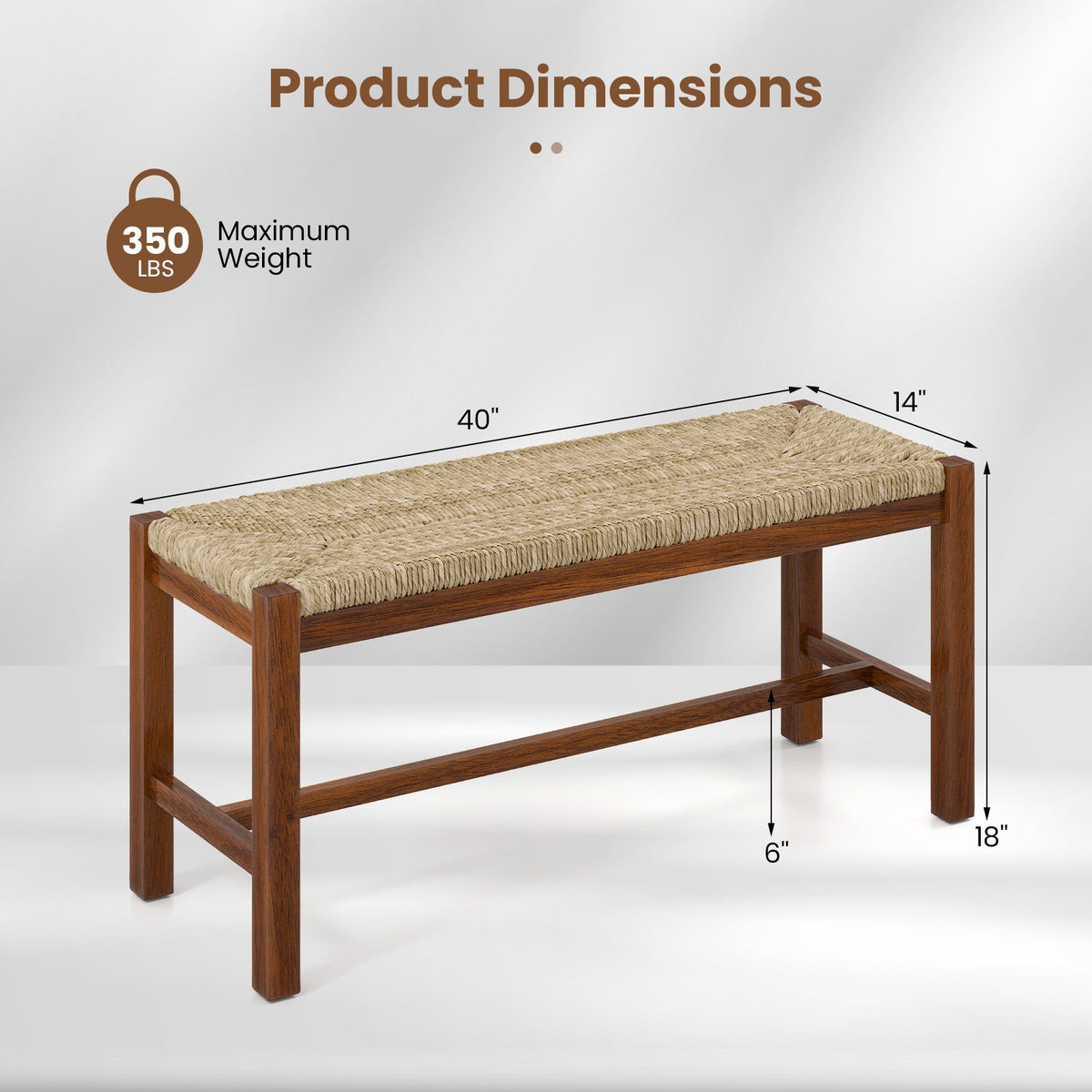 40 Inch Long Wood Bench with Solid Rubber Wood Frame-Walnut