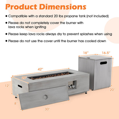 42 Inch 50 000 BTU Outdoor Rectangular Fire Table with Tank Holder
