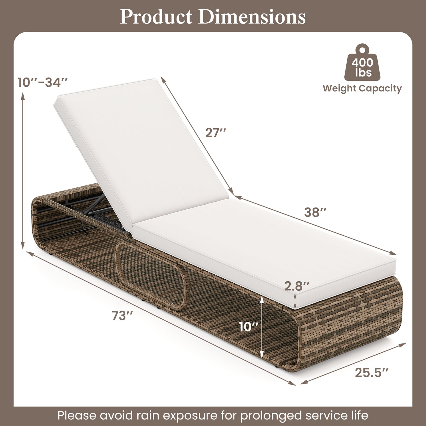 Adjustable Outdoor Chaise Lounge Chair with Cushion - 7 Positions